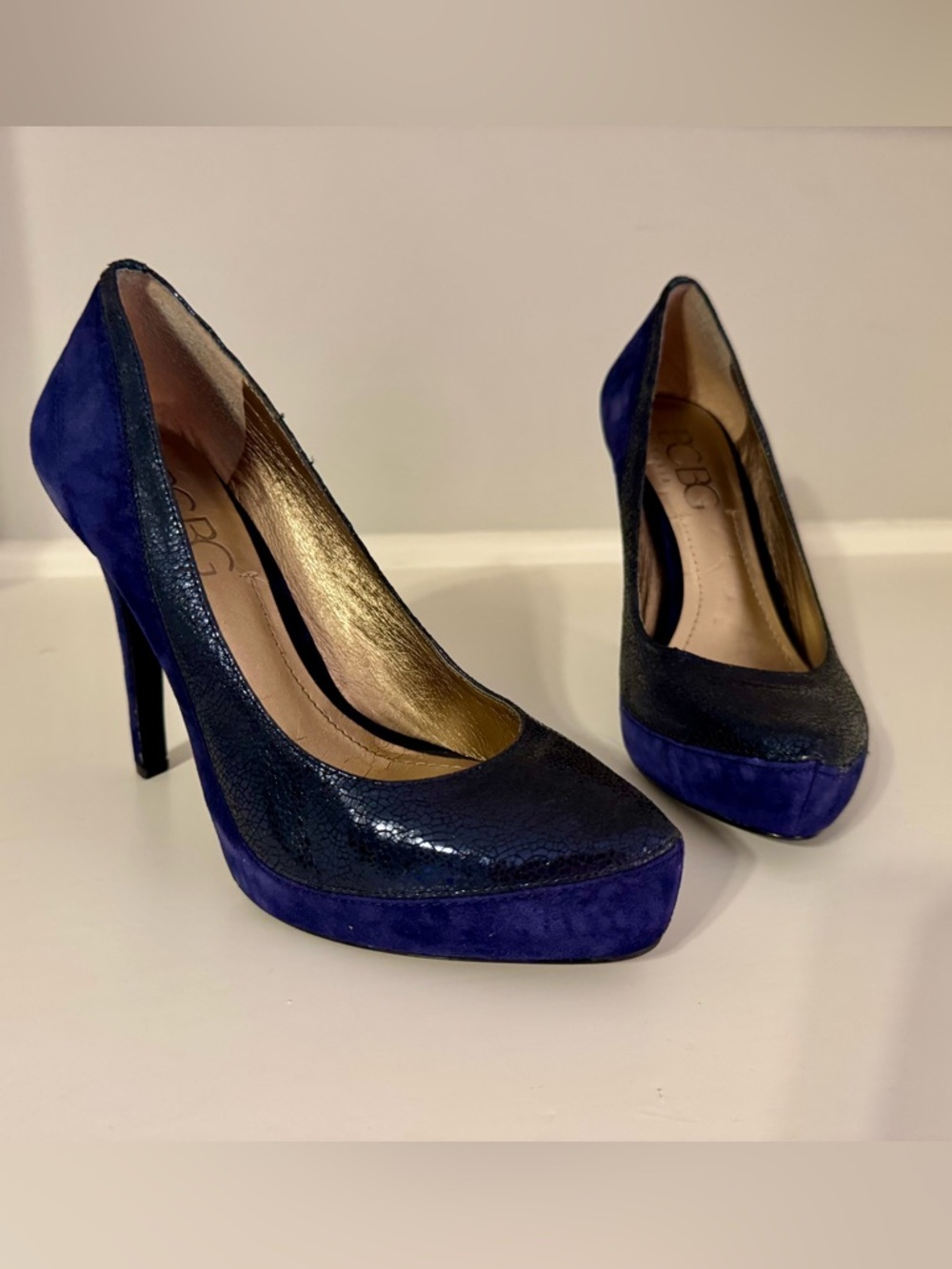 BCBG Blue Two-Tone Platform High Heel Pumps - Women